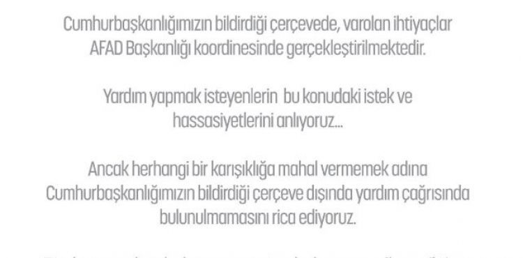 Yardım çağrısında bulunulmamasını rica ediyoruz
