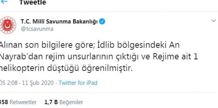 İdlib'de muhalifler rejim helikopterini düşürdü