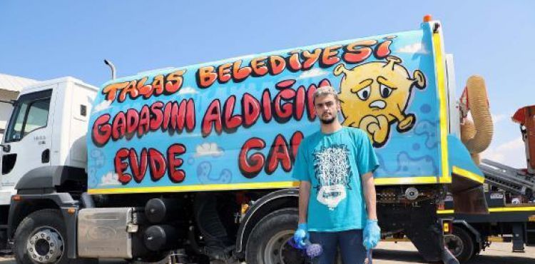 Talas Belediyesi'nden, grafiti yazı ile 'evde kal' çağrısı