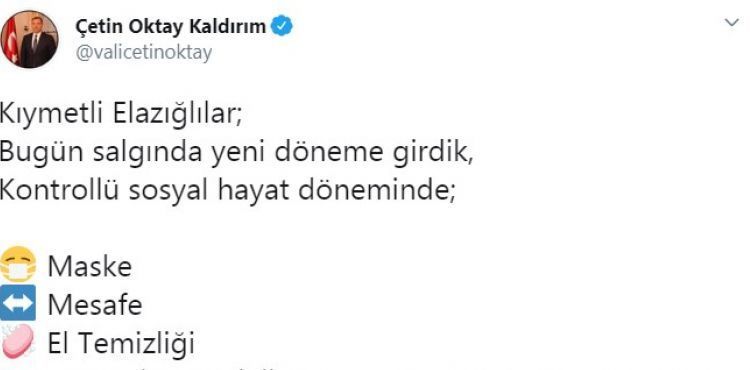 Elazığ Valisi Kaldırım: 10 gündür yeni vaka yok