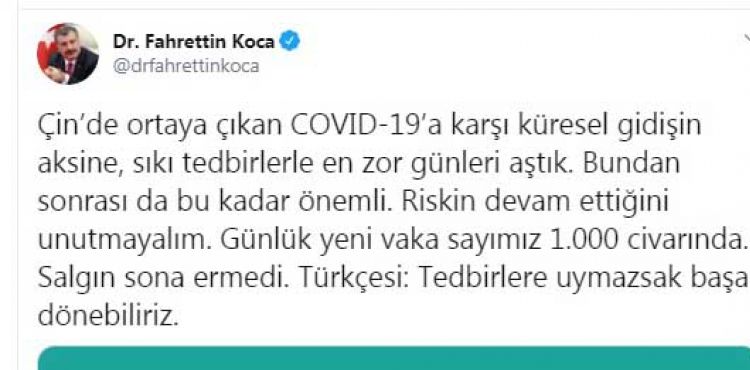 Bakan Koca: Tedbirlere uymazsak baa dnebiliriz