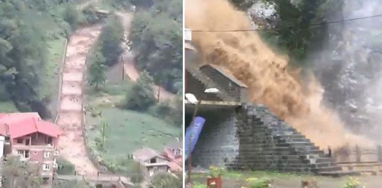 Ayder Yaylası yolunda heyelan; çay bahçesinde mahsur kaldılar