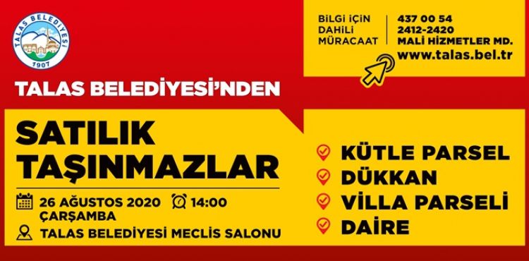 TALAS BELEDİYESİ’NDEN SATILIK TAŞINMAZLAR