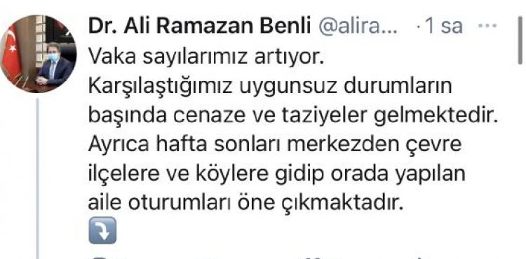 Kayseri İl Sağlık Müdürü Benli: Vaka sayılarımız artıyor