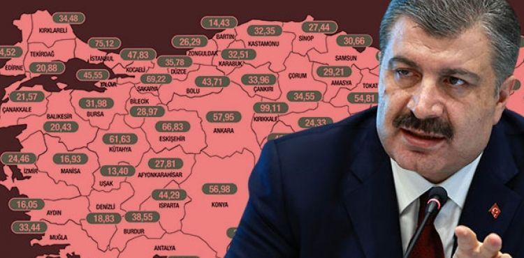 En yüksek vaka sayıları Siirt, Ağrı, Bitlis, Diyarbakır, Van ve Kırıkkale'de