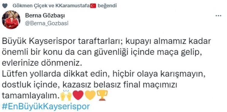 Berna Gözbaşı’dan ‘sükûnet ve can güvenliği’ çağrısı