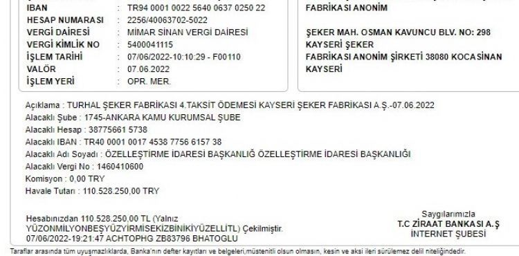 Kayseri ekerden Turhal eker Fabrikas aklamas