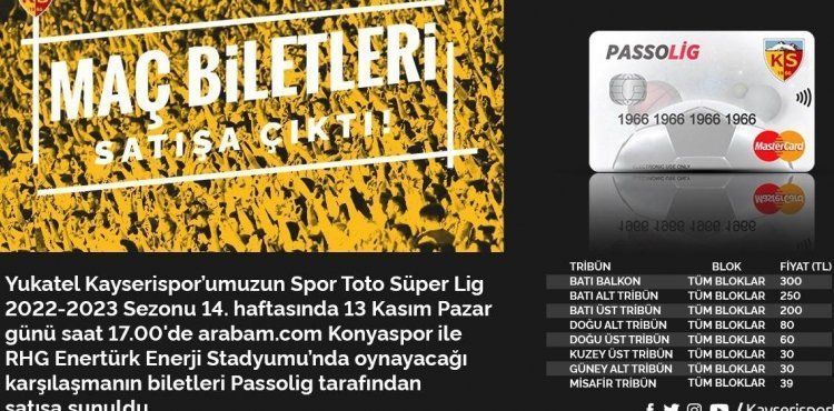 Kayserispor - Konyaspor maçı biletleri satışa çıktı