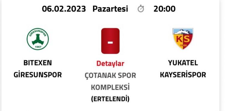 TFF: Giresunspor - Kayserispor maçının 21-22-23 Şubat’ta oynanması planlanıyor