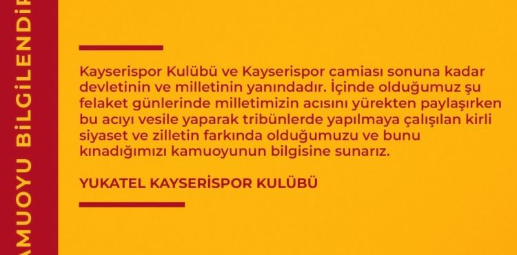 Kayserispor’dan tribünlerden ‘hükümet’ aleyhinde atılan tezahüratlara kınama