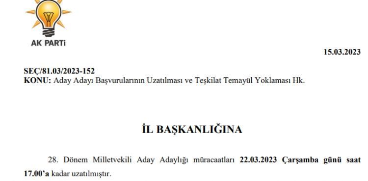 AK Parti'de aday adaylık başvuru süresi uzatıldı