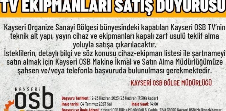 Kapatlan Kayseri OSB TV cihaz ve ekipmanlar sata karlyor