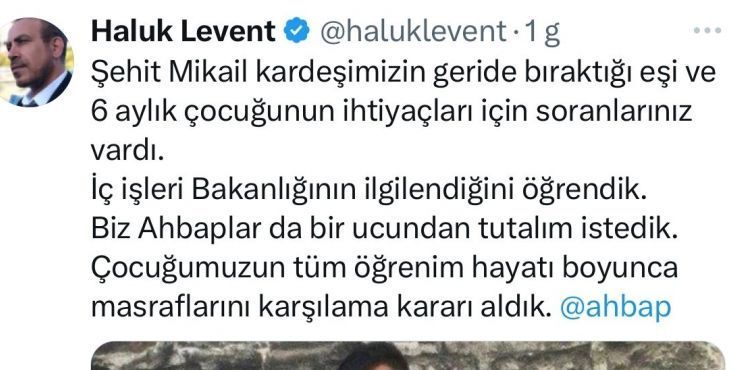 AHBAP Derneği Şehit Mikail Bozlağan’ın çocuğunun eğitim masraflarını üstlendi