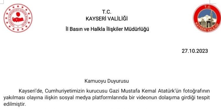 Kayseri’de Atatürk’ün fotoğrafını yakan kişiler gözaltına alındı