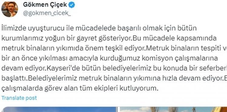 Vali Çiçek, “Uyuşturucu ile mücadelede metruk binaların yıkımı da önem teşkil ediyor”