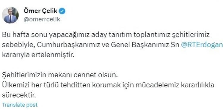 AK Parti’nin aday tanıtım toplantısı ertelendi