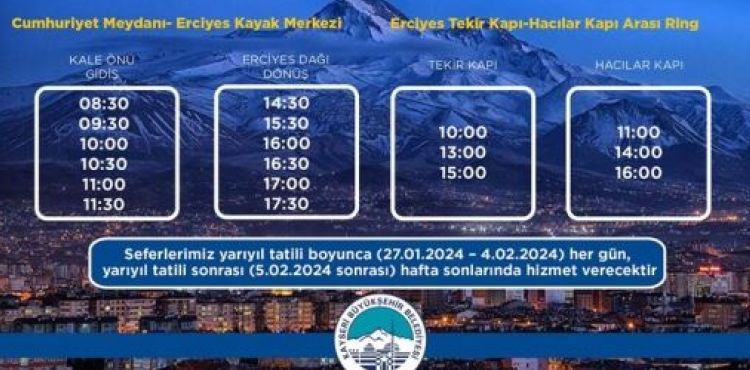 BÜYÜKŞEHİR’DEN ERCİYES OTOBÜS SEFERLERİNE YARIYIL TATİLİ DÜZENLEMESİ