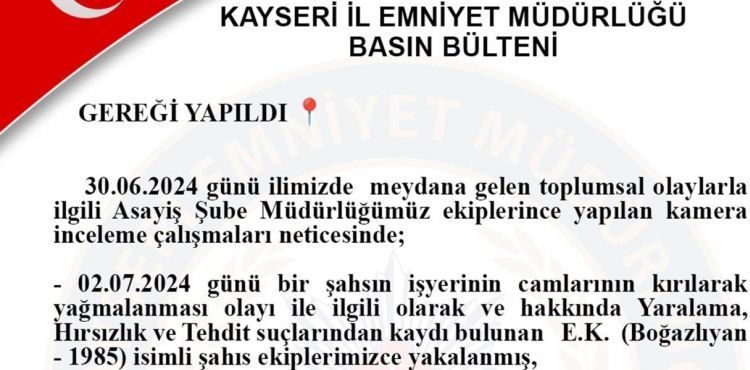 İşyeri yağmalayan ve hakkında aranma kaydı bulunan kişi tutuklandı