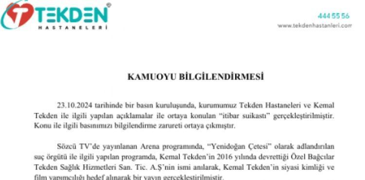Tekden hastanelerinden açıklama