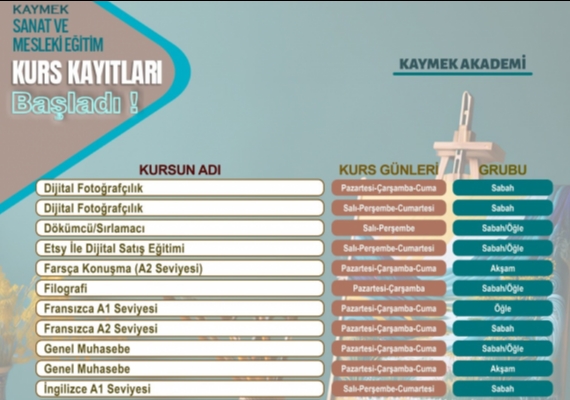 B�Y�K�EH�R��N E��T�MDE UZMAN KURULU�U KAYMEK�TE G�Z D�NEM� KURS KAYITLARI BA�LADI