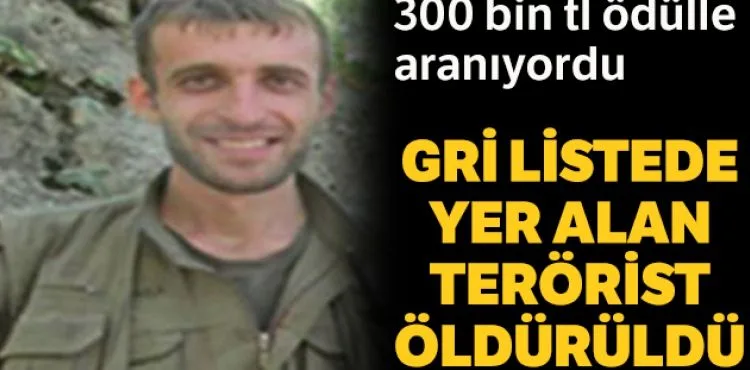 300 bin tl ödülle aranan Gri Listedeki terörist öldürüldü