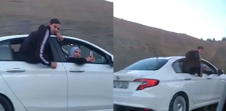 Otomobilin camında tehlikeli yolculuk