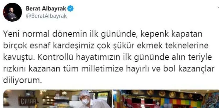 Bakan Albayrak: Kepenk kapatan esnafımız ekmek teknelerine kavuştu
