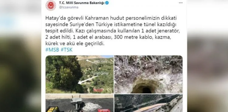 MSB: Suriye sınırında tünel tespit edildi