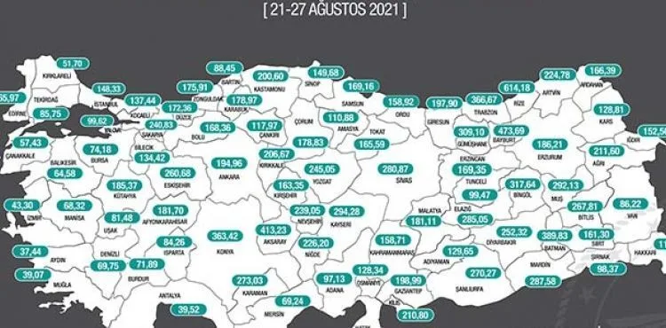 İllere göre haftalık vaka sayısı haritası güncellendi