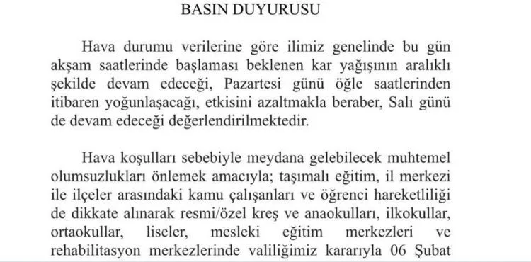 SON DAKİKA... Kayseri genelinde okullar 1 gün tatil