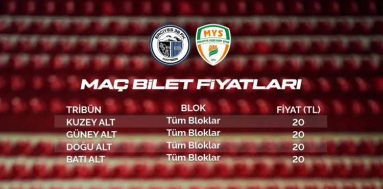 Erciyes38 FK-Malatya Yeşilyurtspor maçının biletleri satışta