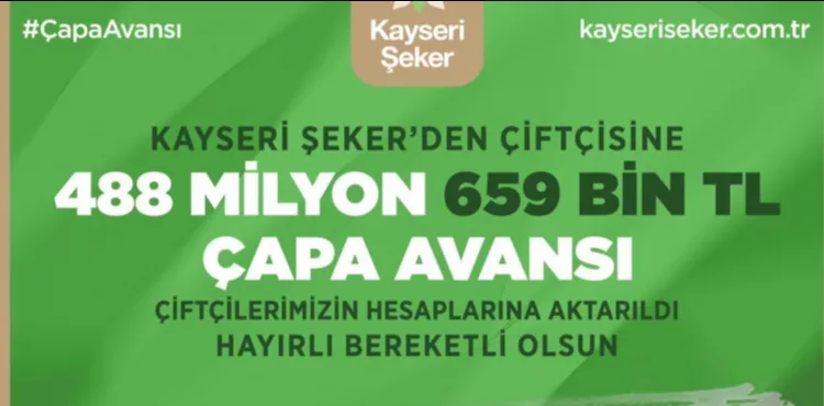 KAYSERİ ŞEKER’DEN ÇAPA AVANSI